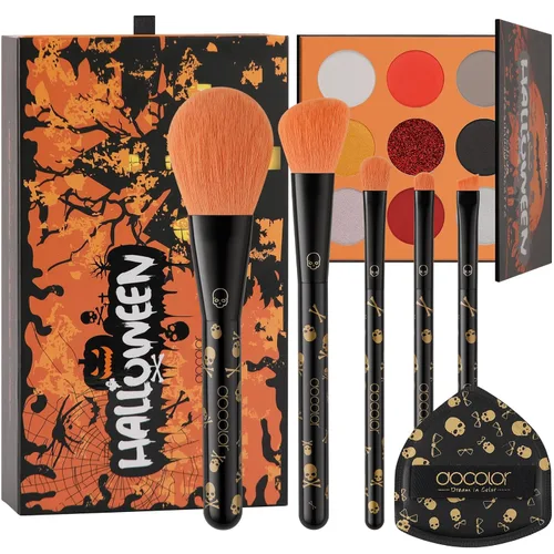 Miniatura 9 de docolor Juego de brochas de maquillaje, 5 brochas de maquillaje góticas de Halloween, contorno de polvo, delineador de ojos, juego de pinceles