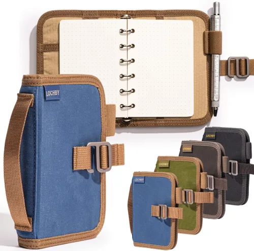 Miniatura 38 de LOCHBY® Carpeta Field A5 Cubierta de carpeta de 6 anillas Lona encerada resistente al agua Diseño plano Sistema A5 apto para recargar