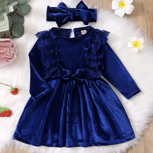Miniatura 4 de ODIZLI Vestido de terciopelo para niñas pequeñas, manga larga, volantes, ropa de otoño e invierno