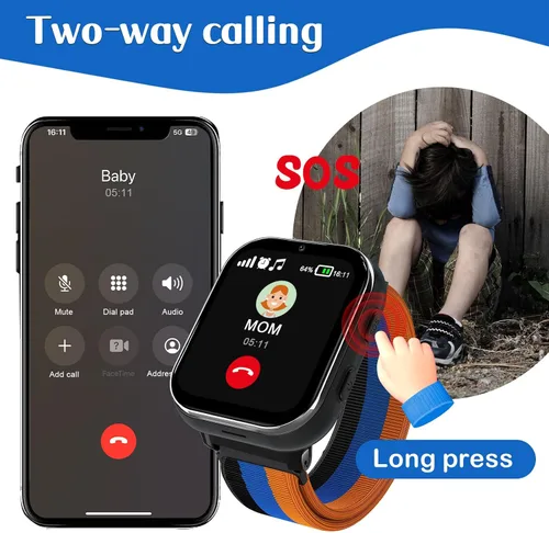 Miniatura 2 de PTHTECHUS Reloj inteligente para niños, reloj inteligente 4G con llamada telefónica, SOS, cámara, reproductor de música, tarjeta de aprendizaje