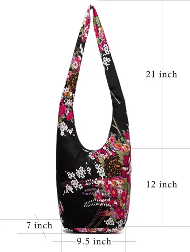 Miniatura 62 de Bolsa de hombro para mujer, de lona en estilo hippie/bohemio para llevar cruzada al hombro, disponible en diferentes colores y estampados