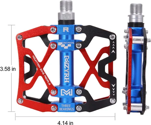 Miniatura 6 de Mzyrh - Pedales de bicicleta de montaña, ultra fuertes, coloridos, mecanizados CNC, de 9/16 pulgadas, ciclismo sellado con 3 rodamientos Rodamientos