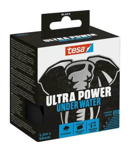 tesa® Ultra Power - Cinta adhesiva para reparaciones en superficies húmedas y secas, altamente resistente a la intemperie y desgarrable a mano, 4.9