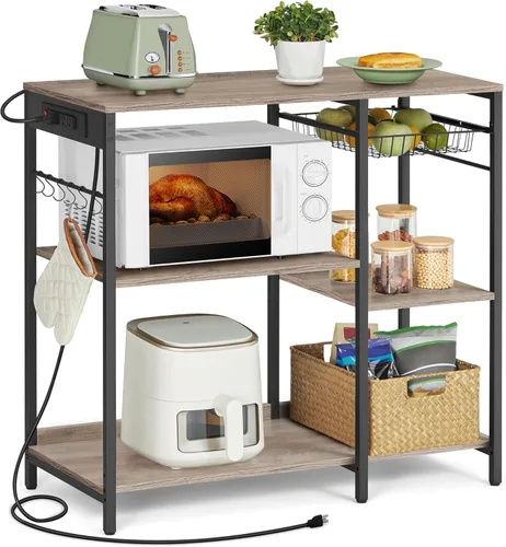 Miniatura 16 de VASAGLE Estante de cocina, soporte para barra de café con estación de carga, 35.6 pulgadas de alto, estantes de almacenamiento, canasta de alambre