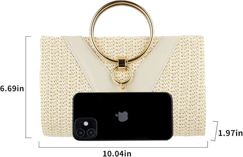 Miniatura 2 de GripIt Bolsos de paja para mujer, bolso de playa bohemio tejido con borla para novia, bolso de mano para mujer, bolso de verano con asa superior