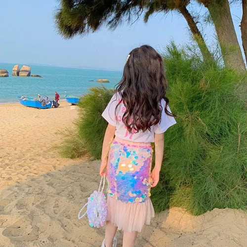 Miniatura 3 de Vestido de lentejuelas con cola de sirena para bebés y niñas, vestido de tul para cumpleaños, vestido casual de playa, ropa de fiesta