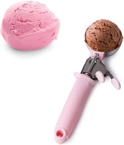 Miniatura 6 de Paquete de 2 cucharadas de helado para masa de galletas con gatillo mango rosa para masa de galletas, magdalenas, masa de helado, control