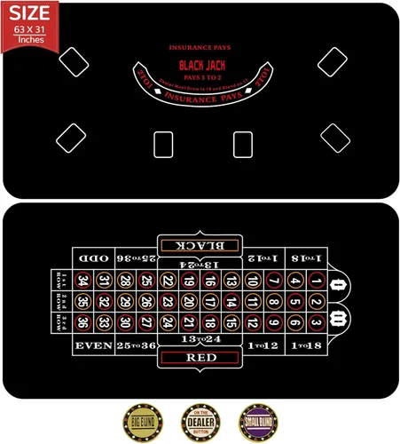 Miniatura 8 de Tapete de póquer de doble cara, 63 x 31 pulgadas, tablero de póquer Texas Holdem y tapete reversible de blackjack, tapete antideslizante de mesa