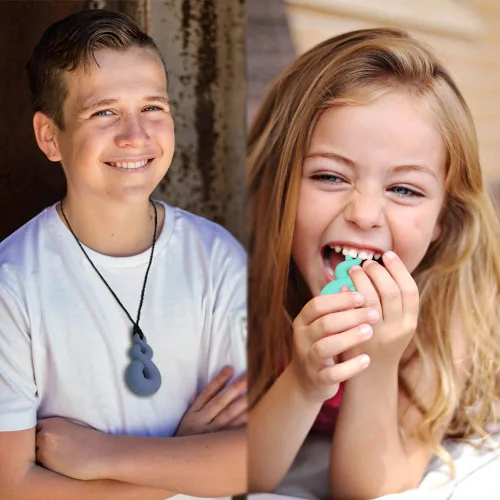 Miniatura 5 de Collares masticables sensoriales para niños y niñas, paquete de 6 collares masticables de silicona para niños y adultos, con autismo, ansiedad