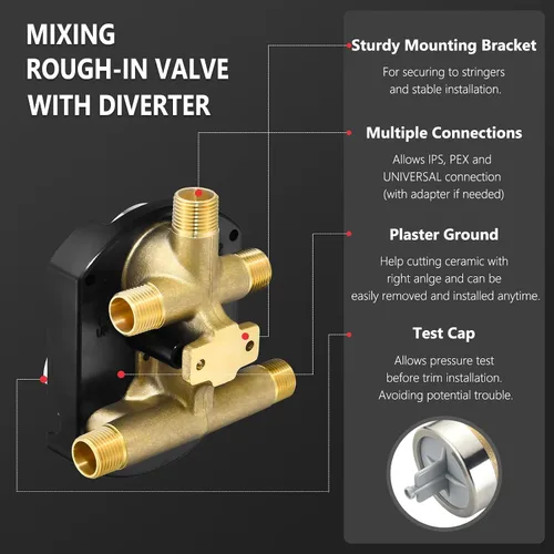 Miniatura 2 de R22000-WS Válvula de ducha y desviación integrada para válvula de ducha personalizada DT 3 o 6 ajustes, latón constructed