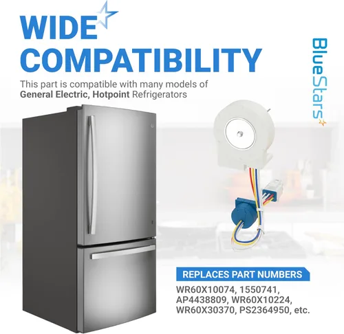 Miniatura 5 de BlueStars WR60X10074 WR60X10307 Pieza de repuesto del motor del ventilador del evaporador – Compatible con refrigeradores GE Hotpoint – Reemplaza