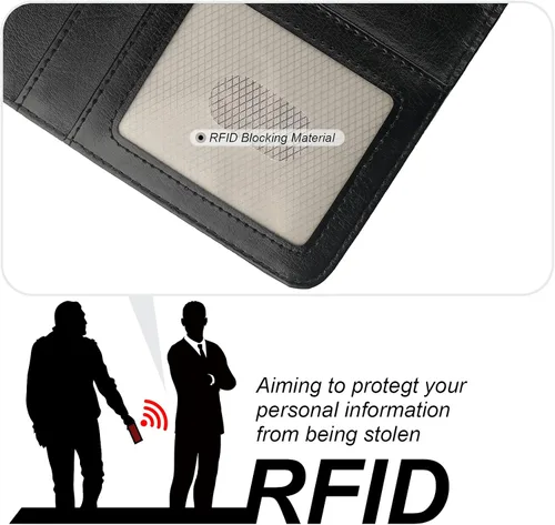 Miniatura 5 de Bocasal Funda tipo cartera desmontable para iPhone 13 Pro Max con bloqueo RFID, ranuras para tarjetas, soporte de cuero PU premium, soporte Negro