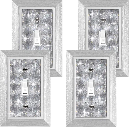 Miniatura 20 de 1 pieza Cubiertas de enchufe brillantes con diamantes de imitación, placas de pared para cubrir interruptores de luz, placa decorativa de imitación