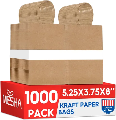 Miniatura 19 de MESHA Bolsas de regalo negras de 5.25 x 3.75 x 8 pulgadas, pequeñas bolsas de papel kraft con asas a granel, paquete de 100 para pequeñas empresas