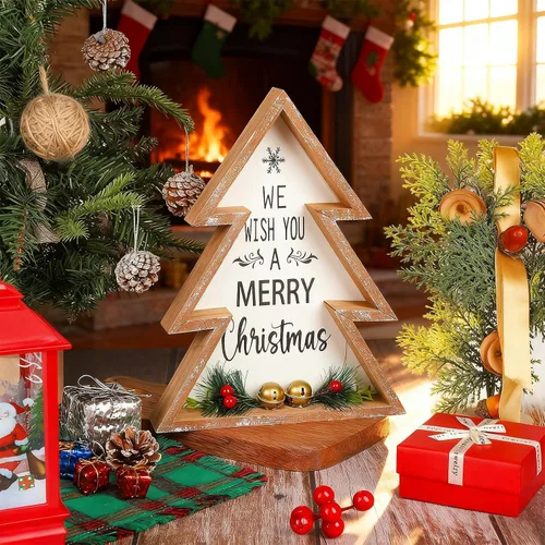Miniatura 4 de Decoraciones de mesa de Navidad para el hogar, centro de mesa de árbol de Navidad, decoración interior de madera, árboles de Navidad rústicos