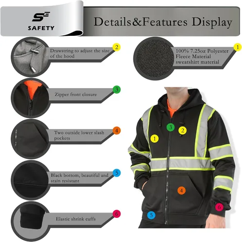 Miniatura 4 de sesafety Class 3 High Visibility Sweatshirt for Men,Hooded Pullover,Hi-Vis Safety Hoodie Pullover Sweatshirt