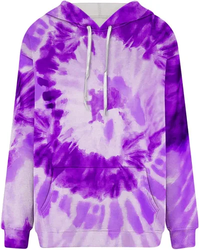 Miniatura 4 de Women Casual Long Sleeve Hooded Sweatshirts Tye Dye 2023 Fall Lightweight Vintage Drawstring Hoodies Pullover Tops