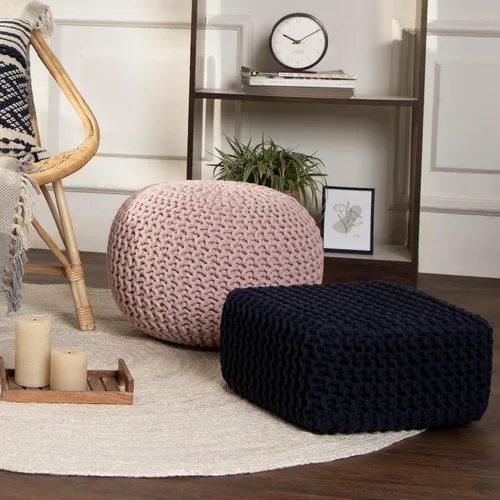 Miniatura 2 de REDEARTH · Taburete otomano bajo en forma de cubo – Puf tejido a mano – Puf bohemio de cordón – Decoración del hogar – Reposapiés relleno para sala