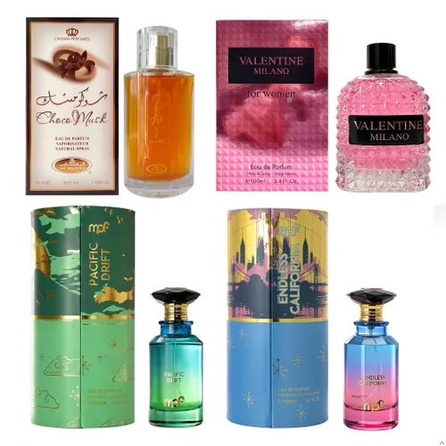 Miniatura 28 de AFLUXE Set de perfume para mujer, 4 piezas, colección Eau De Parfum de larga duración, almizcle Choco/Milano Mujer/6pm Rosa/7AM Fresh
