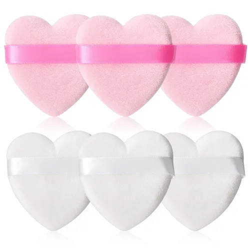Miniatura 11 de 6 piezas de soplo de polvo para cara suave en forma de corazón para polvo suelto, polvo mineral, polvo corporal, terciopelo, base cosmética, 6
