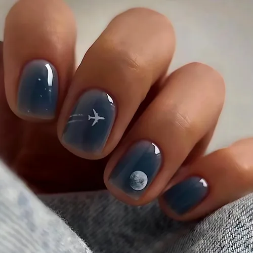 Miniatura 15 de Uñas postizas a presión degradadas con purpurina de longitud corta, uñas postizas en forma de ataúd con diseño de hojas de corazón, 24 uñas postizas