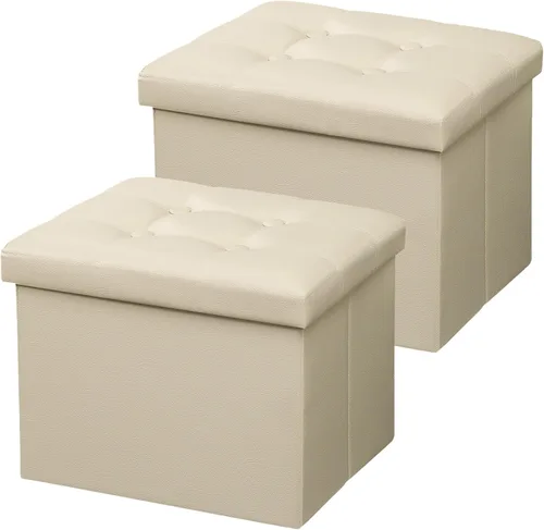 Miniatura 8 de AmasSmile Otomana de Almacenamiento Plegable Reposapiés, Banco Reposapiés de Cuero, Otomana Corta, Almacén de Reposapiés, Libros