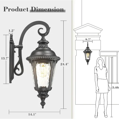 Miniatura 7 de Emliviar XE265B-M BK-SW - Lámpara de pared clásica negra de 24.4 pulgadas, color negro, para pasillo, base E26 de 60 W máximo, XE265B-M BK-SW