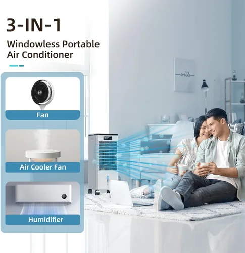 Miniatura 3 de Aire acondicionado portátil, enfriador evaporativo 3 en 1, aire acondicionado sin ventanas, 4 modos y 3 velocidades, temporizador de 12 horas
