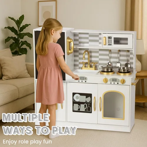 Miniatura 5 de Juego de cocina para niños de 3 a 8 años, cocina de juguete de madera para niños, juego de cocina de chef de simulación para niños pequeños, Blanco
