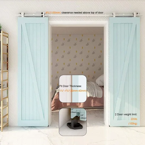 Miniatura 6 de TSMST Kit de herrajes para puerta corrediza de granero de 6.6 pies, riel de puerta de granero resistente de acero inoxidable para montaje superior