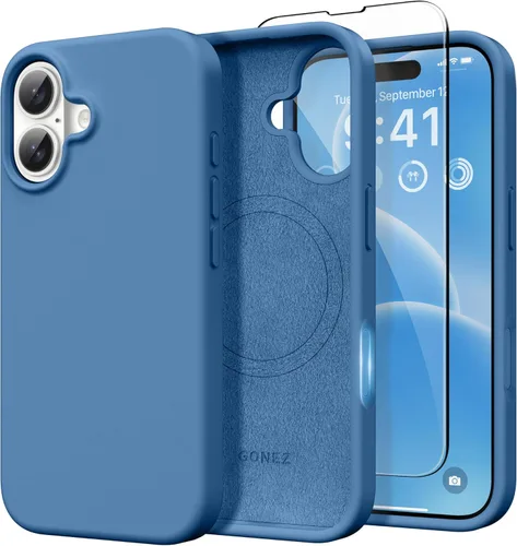 Miniatura 24 de GONEZ Funda de silicona para iPhone 14 Pro Max, compatible con MagSafe, con protector de pantalla + protector de lente de cámara, silicona líquida a