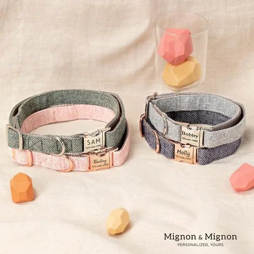 Miniatura 4 de Collar de perro personalizado, nombre de mascota personalizado e información de contacto grabada, collar de algodón ajustable para perros pequeños
