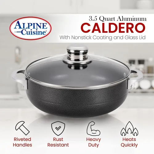 Miniatura 5 de Alpine Cuisine Olla de aluminio antiadherente de 3.5 cuartos de galón con tapa de vidrio y mango remachado Utensilios de cocina duraderos