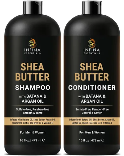 Miniatura 13 de INFINA ESSENTIALS Set de champú y acondicionador de proteína de arroz, 16 onzas líquidas cada uno, con aceite de batana y ginseng, fórmula