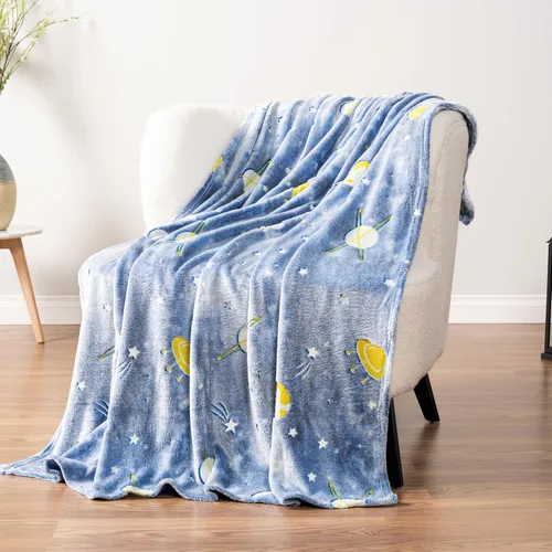 Miniatura 6 de Pavilia - Manta que brilla en la oscuridad, regalo de planeta espacial para niñas y niños, manta de felpa suave para niños de 1 a 10 años, 50x60