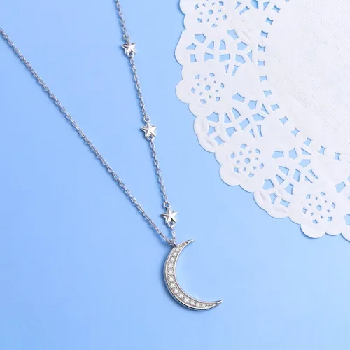 Miniatura 3 de Ladytree Collar con colgante de joyería de luna creciente y estrella de plata de ley 925