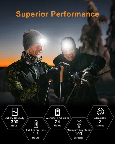 Miniatura 5 de BERGWEISER LED Beanie with Light, 3 Adjustable Modes Headlamp Beanie Hat, Removable USB with Night Strobing
