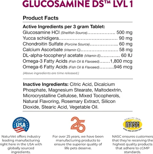 Miniatura 8 de NaturVet Glucosamina DS Nivel 1 Cuidado de mantenimiento Soporte de cadera y articulaciones Suplemento para mascotas para perros y gatos