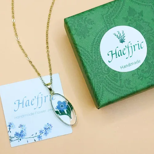 Miniatura 47 de Collar de flores silvestres prensadas con encaje de Forget-Me-Not y Queen Anne Collar de flores prensadas de oro Collares hechos a mano