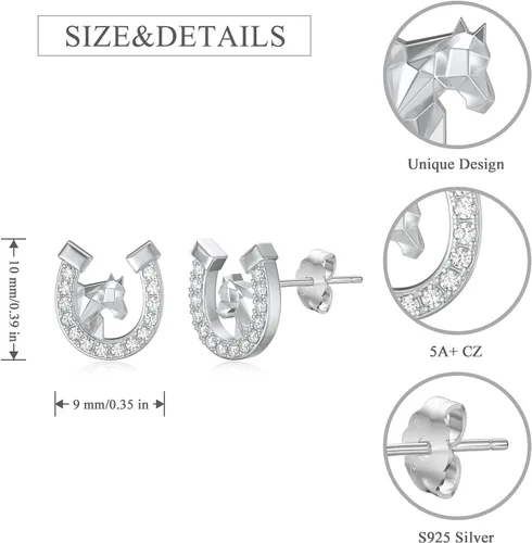 Miniatura 2 de Aretes de plata de ley con diseño de animales para mujer, diseño de herradura, vaca, mariposa, gato, perezoso, koala, ajolote, erizo, ardilla