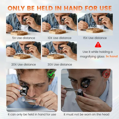Miniatura 4 de Juego de 5 lupas de joyero, lupa portátil con lente de vidrio de 5 x 10 x 15 x 0.787 x 1.181 x 1.417 in, mini lupa monocular para inspección