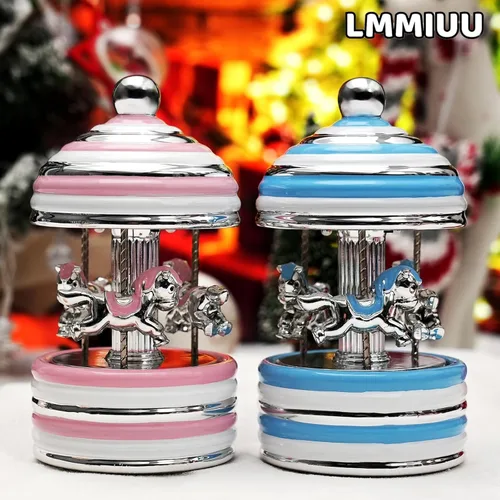 Miniatura 6 de Caja de Música de Carrusel Envuelta para Regalo, Carrusel Musical de Cerámica con Luces que Cambian de Color, Cajas de Música para Niñas, Niños