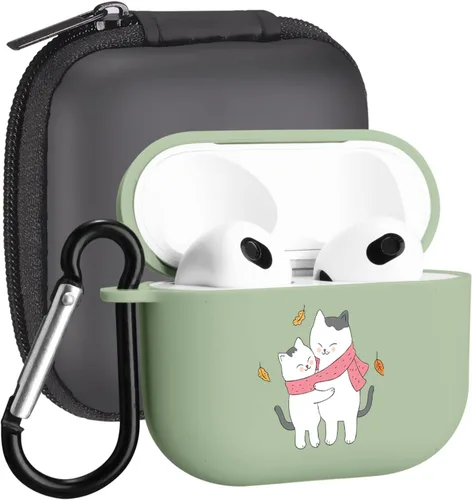 Miniatura 30 de Funda compatible con Airpods de 3ª generación, linda funda para Airpods 3, diseño de rana, protectora para mujeres y niñas con llavero para Apple