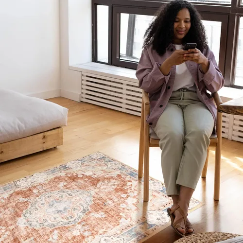 Miniatura 8 de MUJOO Alfombra Boho de 3'x5' Lavable a Máquina Alfombras de Área Pequeñas Antideslizantes para Entrada Dormitorio Mesita de Noche Cocina Pasillo