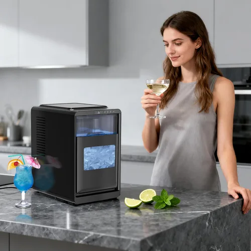 Miniatura 8 de Kismile Encimera para hacer hielo en forma de media luna, 16 piezas en 10-15 minutos, 26.5 libras/día, máquina de hielo portátil autolimpiante