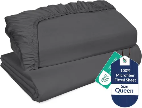 Royale Linens Paquete de 2 sábanas bajeras, sábanas elásticas, sábana bajera tamaño Queen, suave y transpirable, microfibra cepillada de 1800, Gris