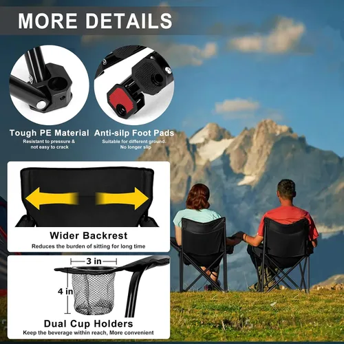 Miniatura 6 de Joyfair Silla de camping portátil, sillas plegables para césped al aire libre para adultos, sillas plegables grandes resistentes para playa, pesca