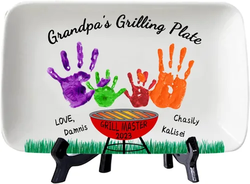 Miniatura 8 de Plato personalizado para asar para papá con nombres de niños, arte infantil, placa de servicio de impresión de mano para la familia, placa de Plato