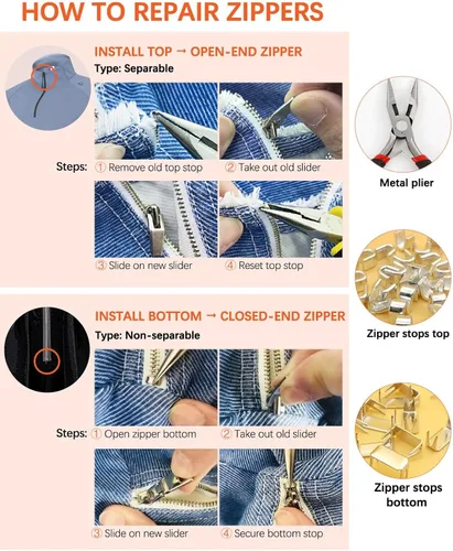 Miniatura 7 de Kit de reparación de cremalleras VICHERIA (200 piezas) - ¡con deslizadores compatibles con YKK y deslizadores universales! Arregla la mayoría