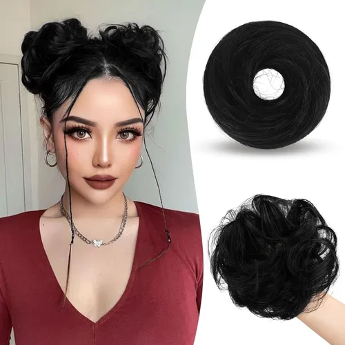 Miniatura 32 de Sofeiyan 2 piezas de extensión de cabello rizado ondulado en forma de moño desordenado, mini moño desordenado con banda elástica, peluca sintética